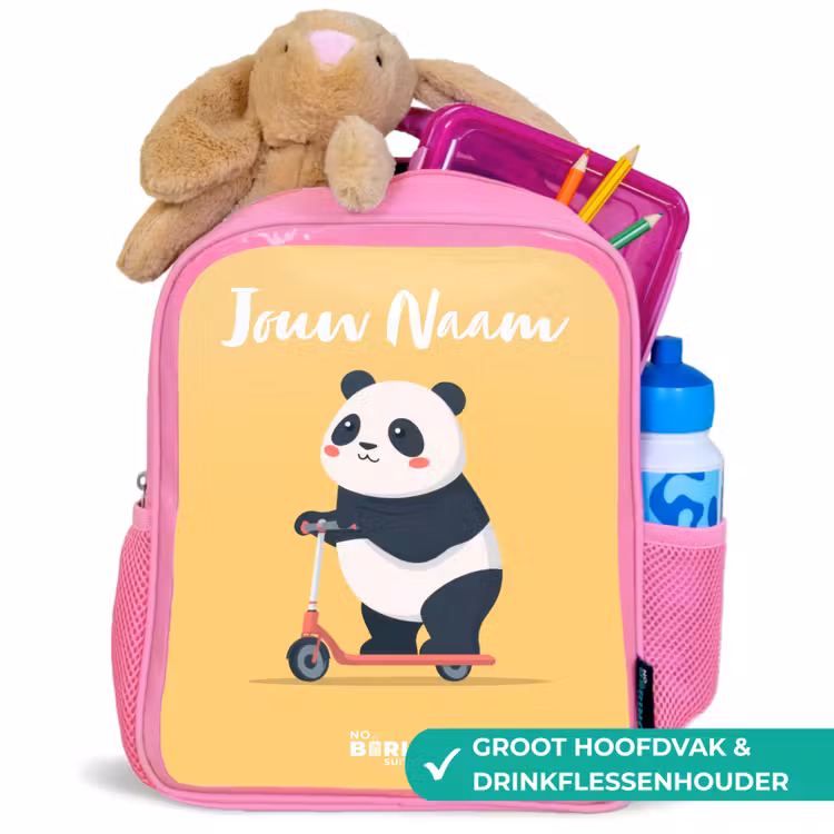 Kinderrugzak met naam - Roze - Panda - Step - Geel — 2