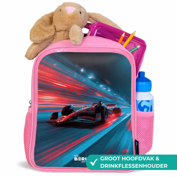 Kinderrugzak - Roze - Raceauto - Baan - Neon - Verlichting β 2