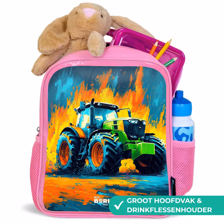 Kinderrugzak - Roze - Tractor - Groen - Abstract - Penseelstreken — 2