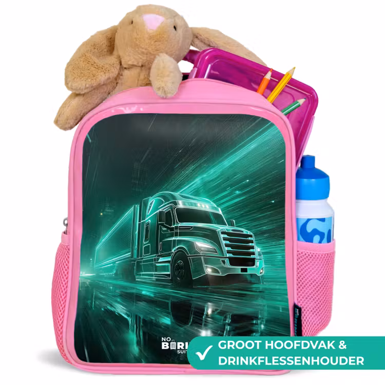 Kinderrugzak - Roze - Vrachtwagen - Neon - Groen - Stad β 2