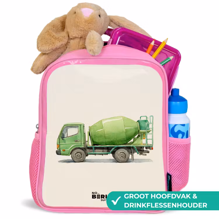 Kinderrugzak - Roze - Betonmixer - Getekend - Groen — 2
