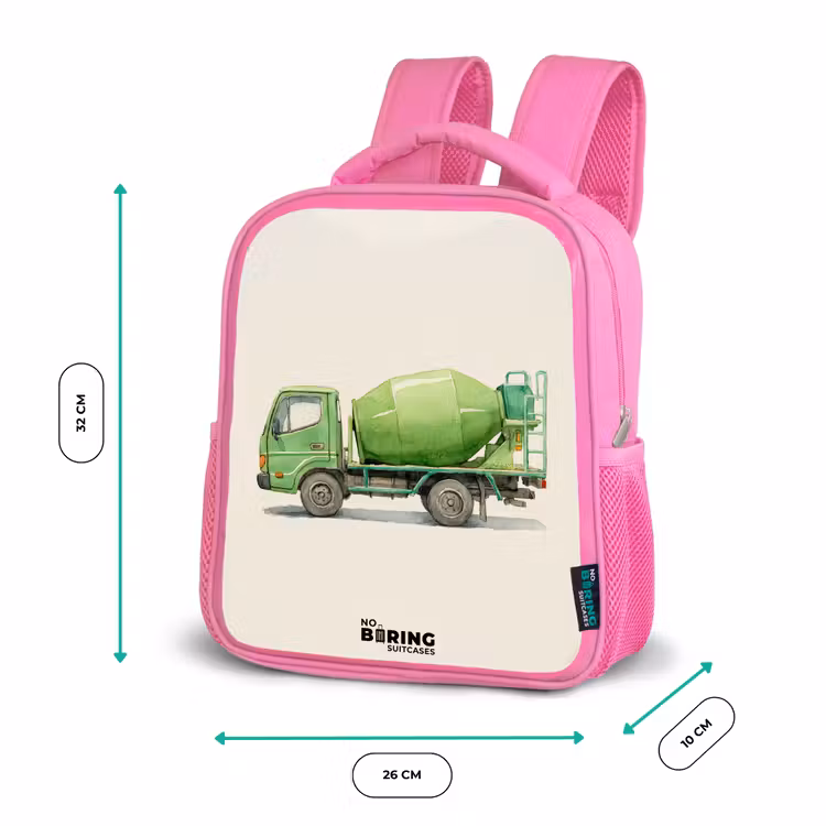 Kinderrugzak - Roze - Betonmixer - Getekend - Groen — 3