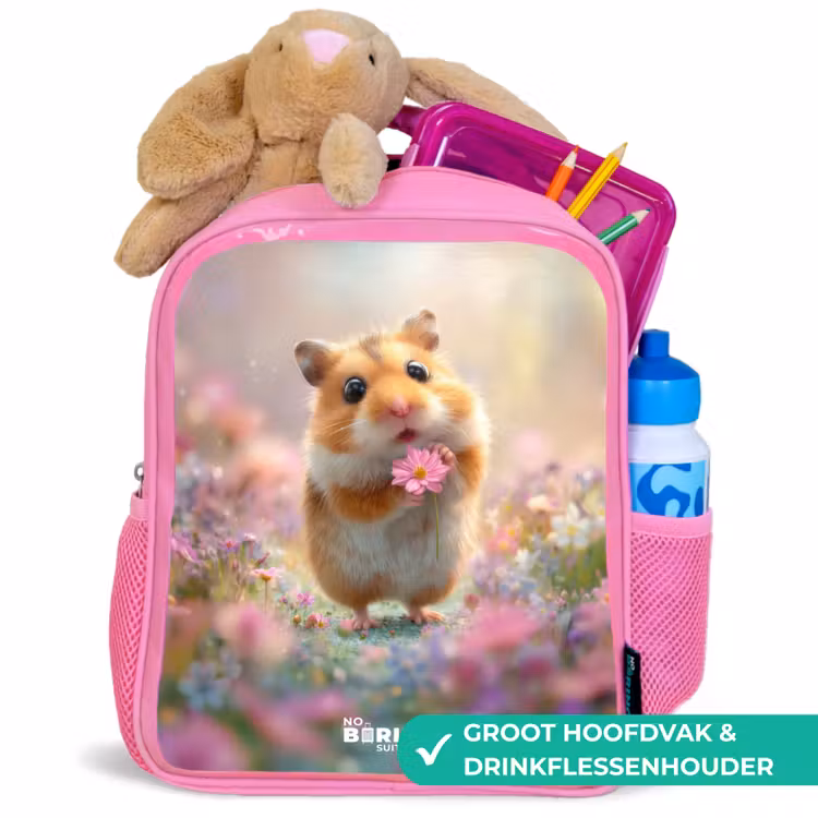 Kinderrugzak - Roze - Hamster - Bloem - Natuur - Dier β 2