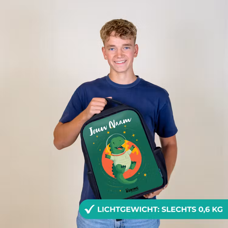 Kinderrugzak met naam - Zwart - Dino - Planeet - Sterren - Groen — 2