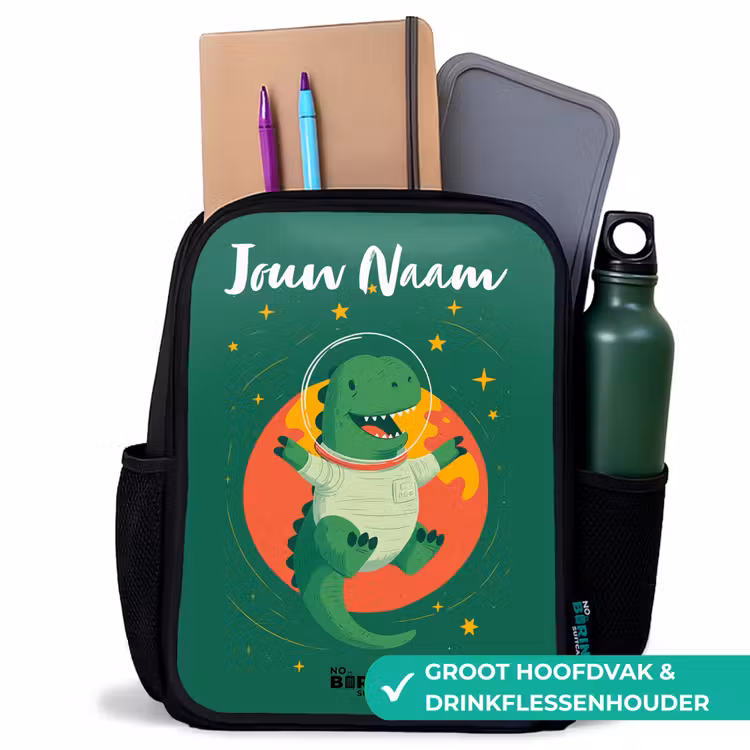 Kinderrugzak met naam - Zwart - Dino - Planeet - Sterren - Groen — 4