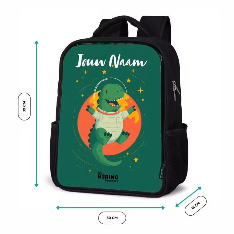 Kinderrugzak met naam - Zwart - Dino - Planeet - Sterren - Groen — 5