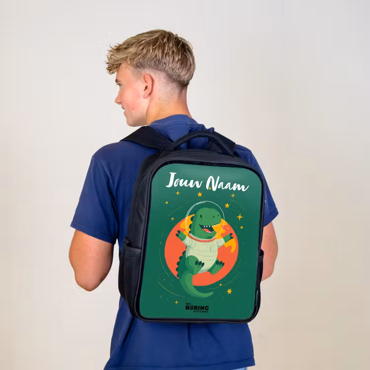 Kinderrugzak met naam - Zwart - Dino - Planeet - Sterren - Groen — 6
