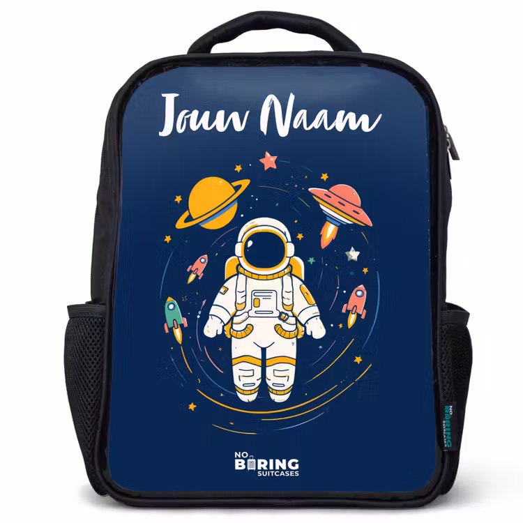 Kinderrugzak met naam - Zwart - Astronaut - Planeet - Sterren - Raket — 1