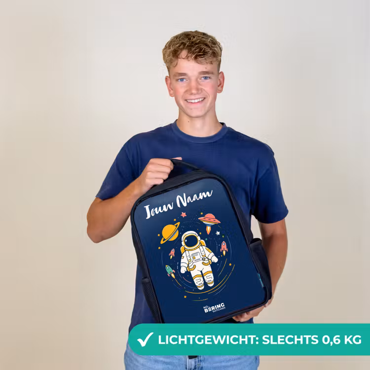 Kinderrugzak met naam - Zwart - Astronaut - Planeet - Sterren - Raket — 2