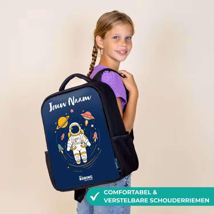 Kinderrugzak met naam - Zwart - Astronaut - Planeet - Sterren - Raket — 3