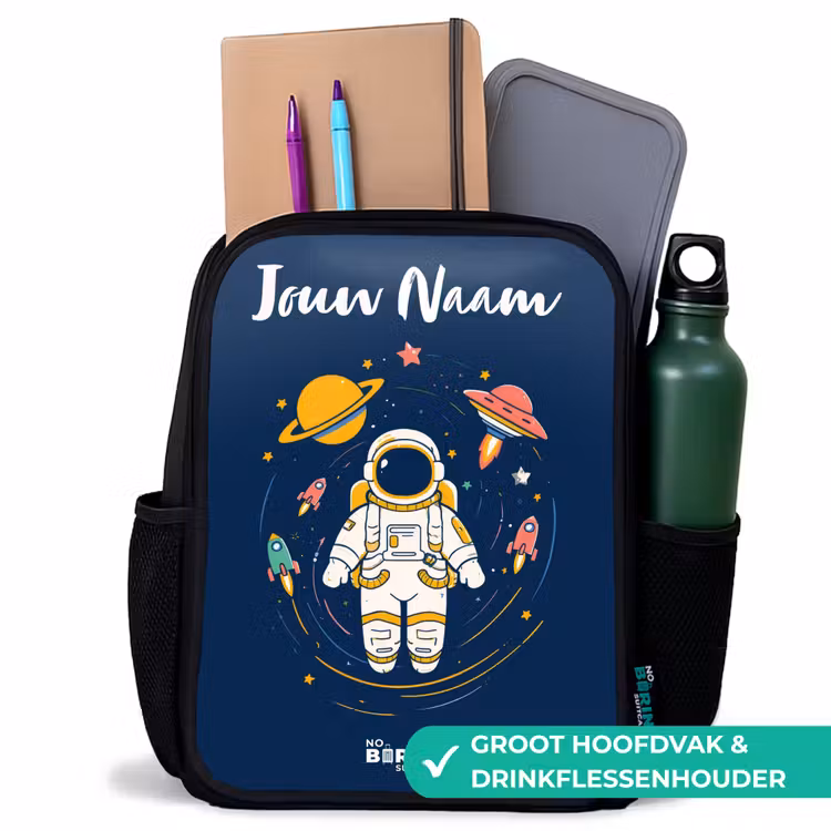 Kinderrugzak met naam - Zwart - Astronaut - Planeet - Sterren - Raket — 4