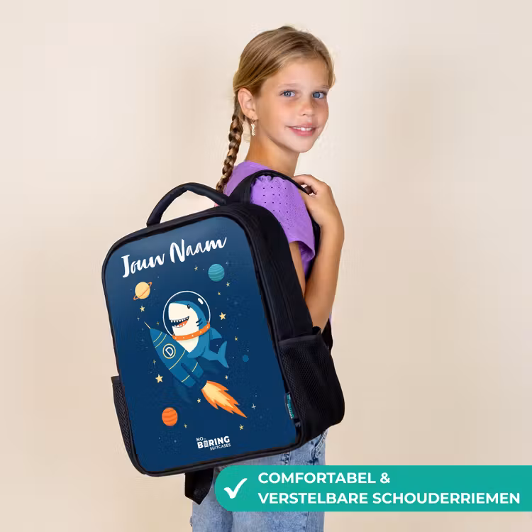 Kinderrugzak met naam - Zwart - Dier - Ruimte - Planeet - Raket ā 3
