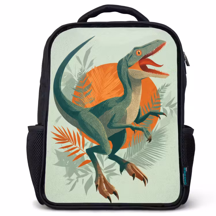 Kinderrugzak - Zwart - Dino - Bladeren - Grafisch - Groen — 1