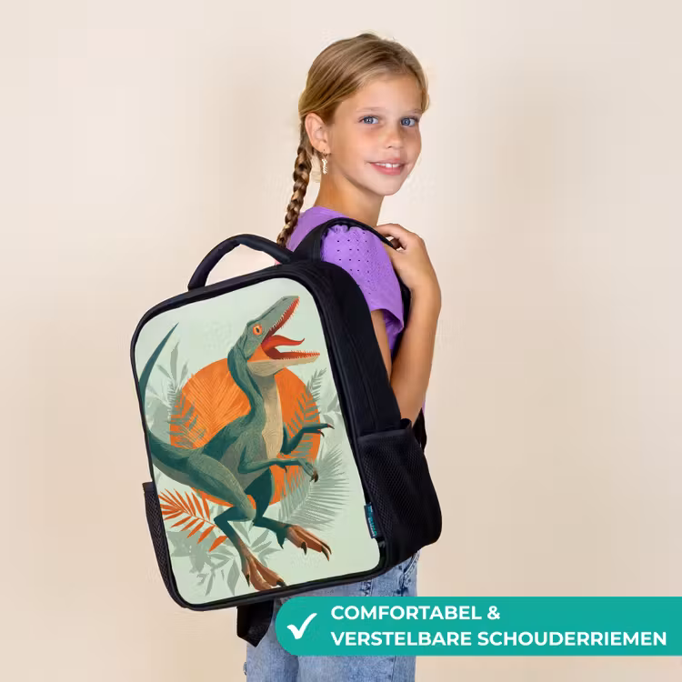 Kinderrugzak - Zwart - Dino - Bladeren - Grafisch - Groen — 3