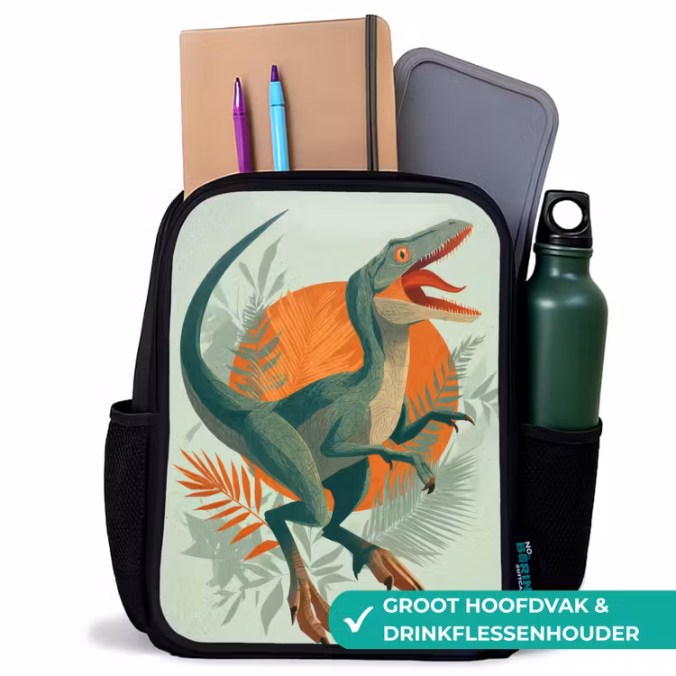 Kinderrugzak - Zwart - Dino - Bladeren - Grafisch - Groen — 4