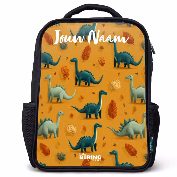 Kinderrugzak met naam - Zwart - Dino - Dieren - Patroon — 1