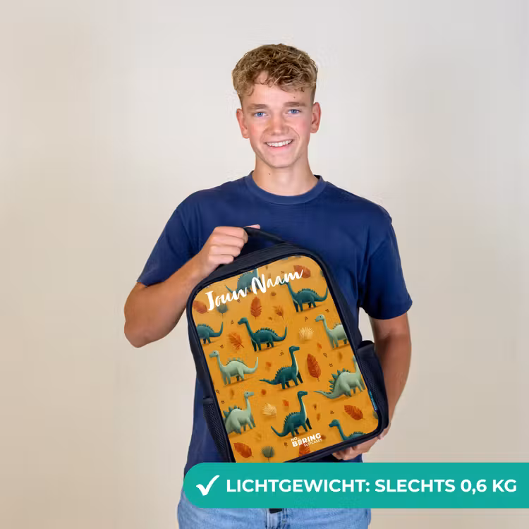 Kinderrugzak met naam - Zwart - Dino - Dieren - Patroon — 2
