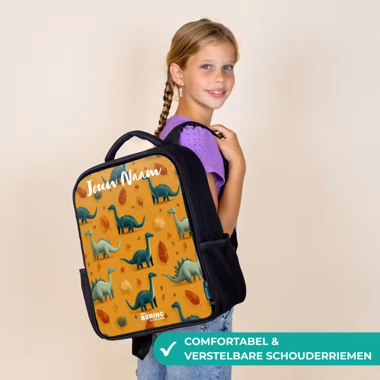 Kinderrugzak met naam - Zwart - Dino - Dieren - Patroon — 3