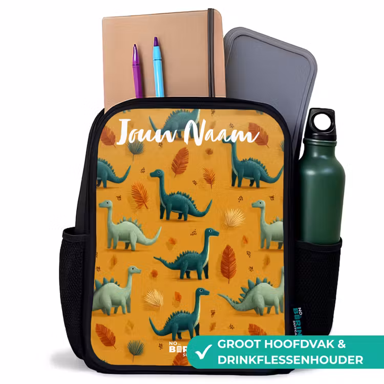 Kinderrugzak met naam - Zwart - Dino - Dieren - Patroon — 4
