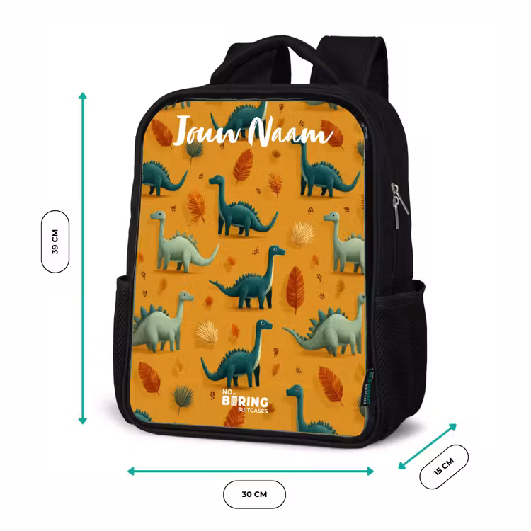 Kinderrugzak met naam - Zwart - Dino - Dieren - Patroon — 5