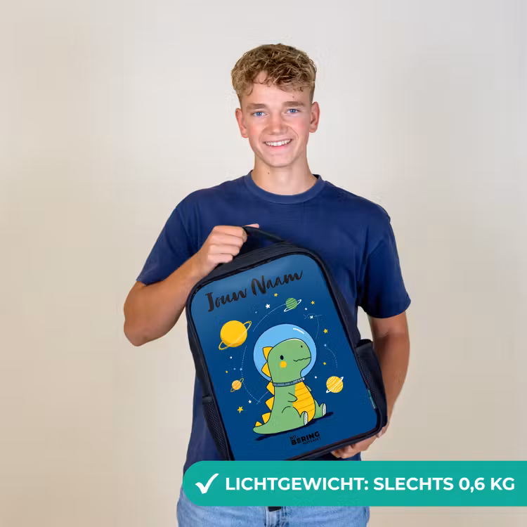 Kinderrugzak met naam - Zwart - Dino - Planeet - Ster - Blauw — 2