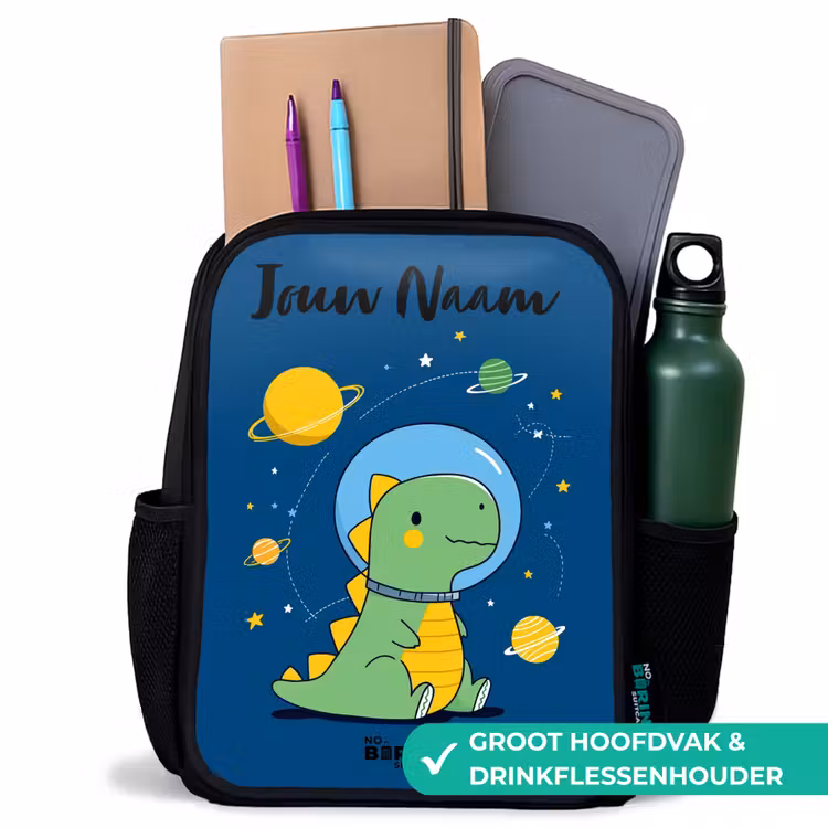 Kinderrugzak met naam - Zwart - Dino - Planeet - Ster - Blauw — 4