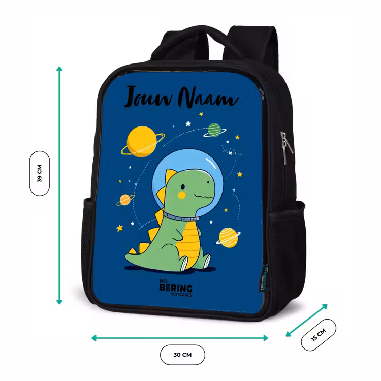 Kinderrugzak met naam - Zwart - Dino - Planeet - Ster - Blauw — 5