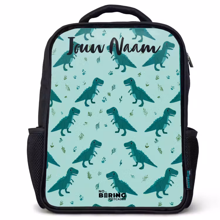 Kinderrugzak met naam - Zwart - Dinos - Patroon - Groen β 1