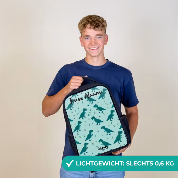 Kinderrugzak met naam - Zwart - Dinos - Patroon - Groen β 2