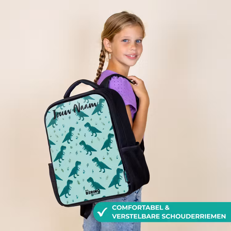 Kinderrugzak met naam - Zwart - Dinos - Patroon - Groen β 3