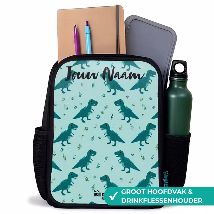 Kinderrugzak met naam - Zwart - Dinos - Patroon - Groen β 4