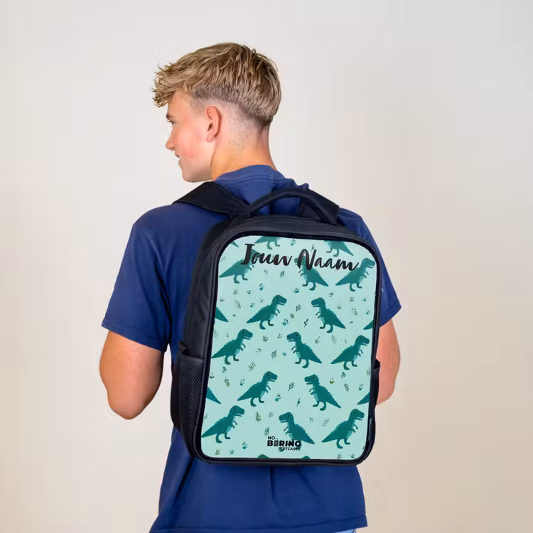 Kinderrugzak met naam - Zwart - Dinos - Patroon - Groen β 6
