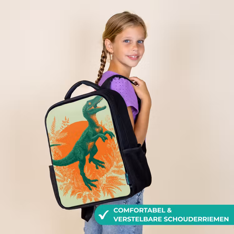 Kinderrugzak - Zwart - Dinosaurus - Groen - Planten - Cirkel — 3