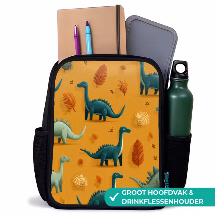Kinderrugzak - Zwart - Dinosaurussen - Stekels - Herfstbladeren - Bruin — 4
