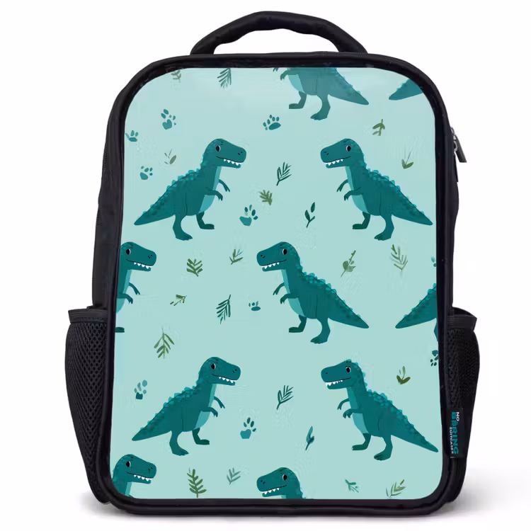 Kinderrugzak - Zwart - Donkergroen - Dinosaurussen - Afdrukken - Bladeren — 1