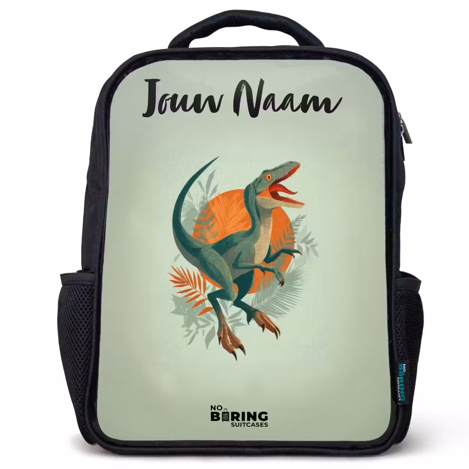 Kinderrugzak met naam - Zwart - Dier - Dino - Natuur — 1