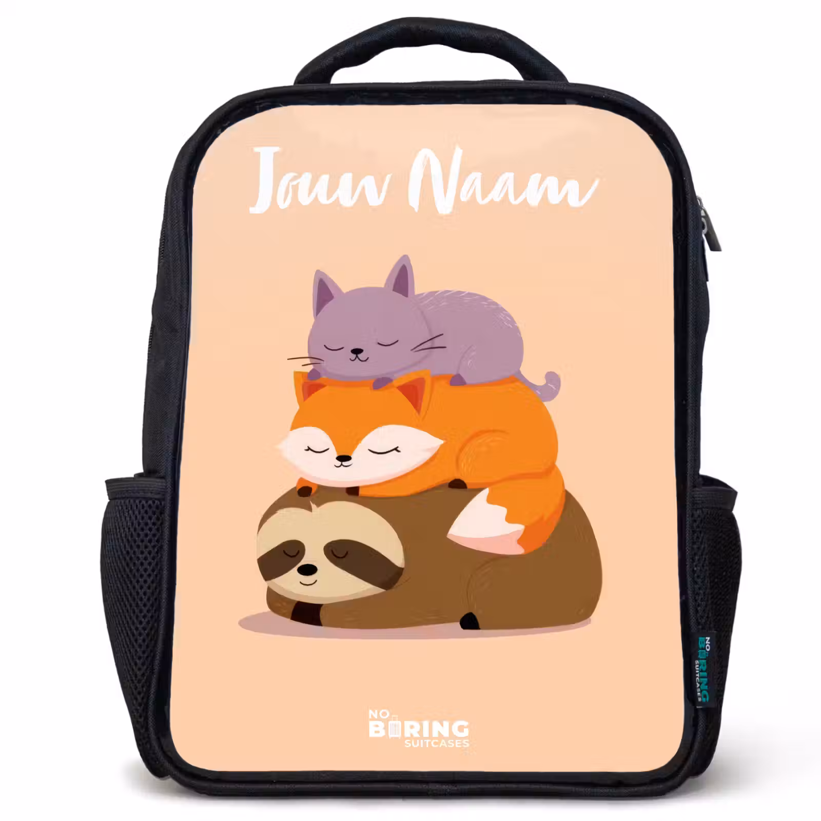 Kinderrugzak met naam - Zwart - Dieren - Slapen - Samen — 1