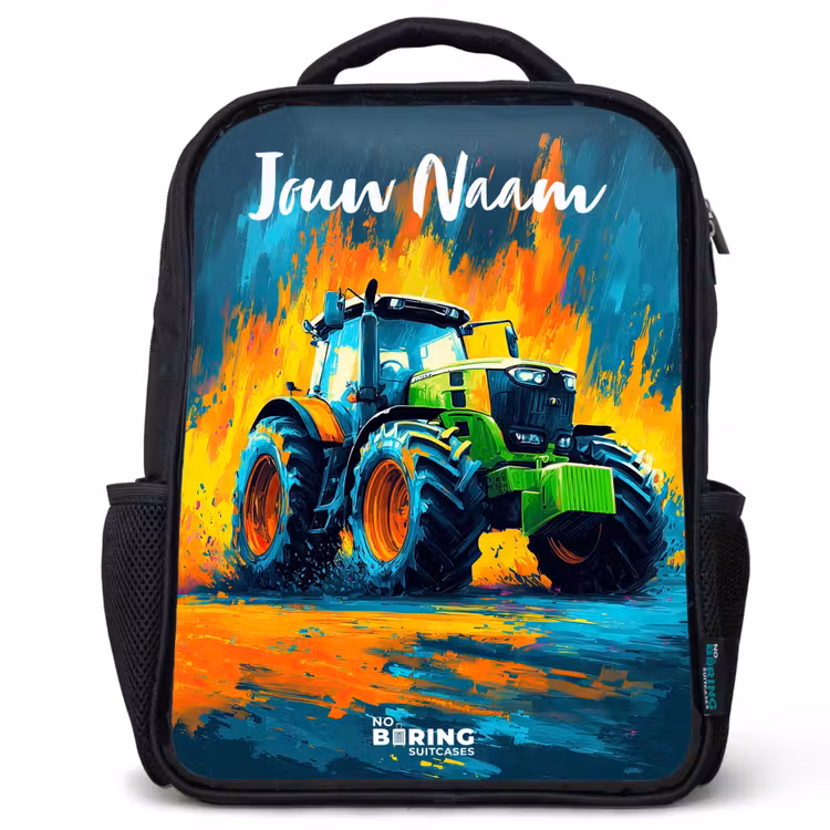 Kinderrugzak met naam - Zwart - Abstract - Tractor - Groen — 1