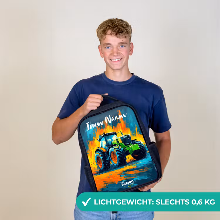 Kinderrugzak met naam - Zwart - Abstract - Tractor - Groen — 2