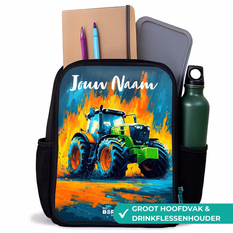 Kinderrugzak met naam - Zwart - Abstract - Tractor - Groen — 4