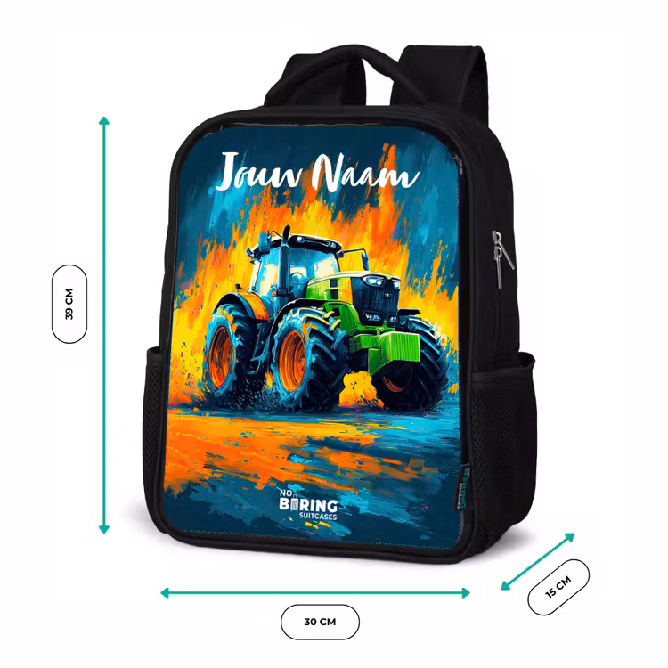 Kinderrugzak met naam - Zwart - Abstract - Tractor - Groen — 5
