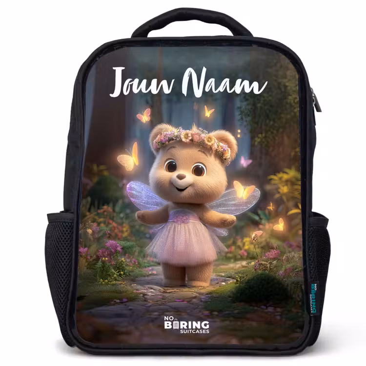 Kinderrugzak met naam - Zwart - Beer - Vlinders - Bos - Fairy — 1