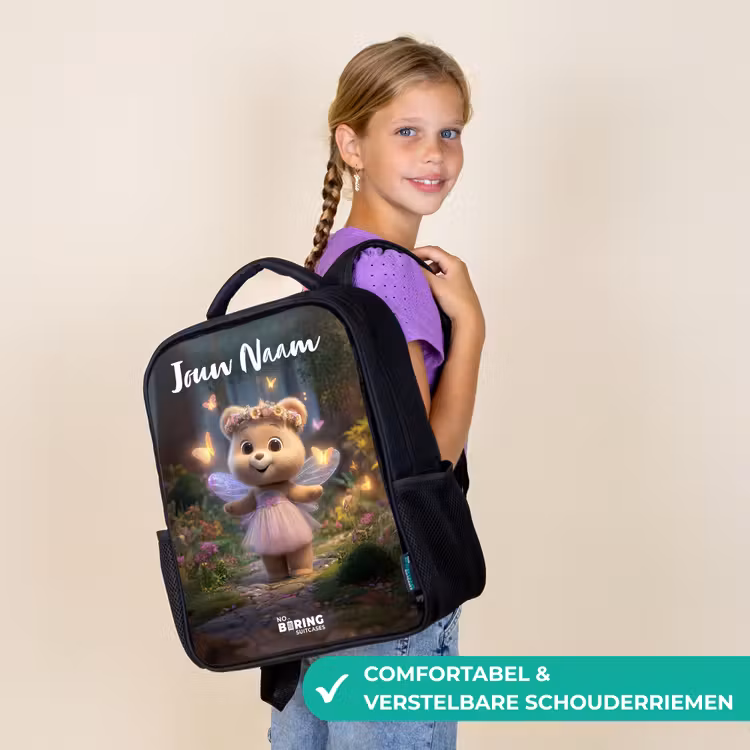 Kinderrugzak met naam - Zwart - Beer - Vlinders - Bos - Fairy — 3