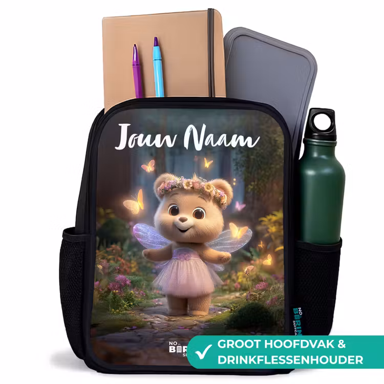 Kinderrugzak met naam - Zwart - Beer - Vlinders - Bos - Fairy — 4