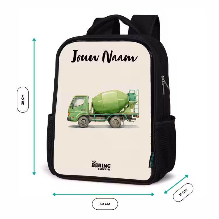 Kinderrugzak met naam - Zwart - Betonmixer - Getekend - Groen — 5