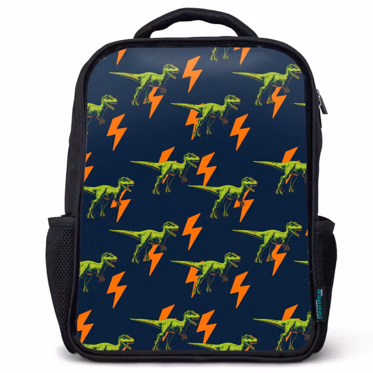 Kinderrugzak - Zwart - Bliksemschichten - Oranje - Dinosaurussen — 1