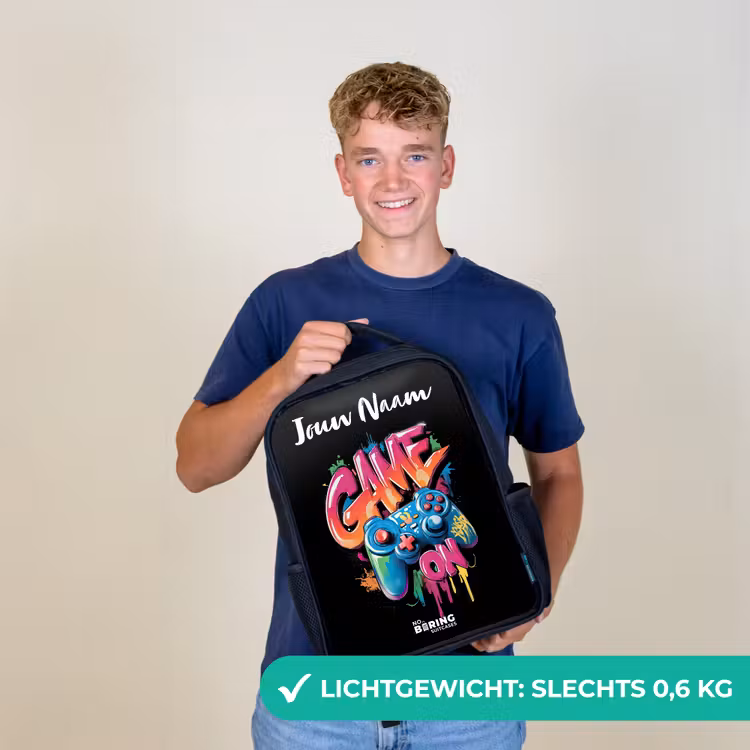 Kinderrugzak met naam - Zwart - Controller - Game - Graffiti - Tekst — 2