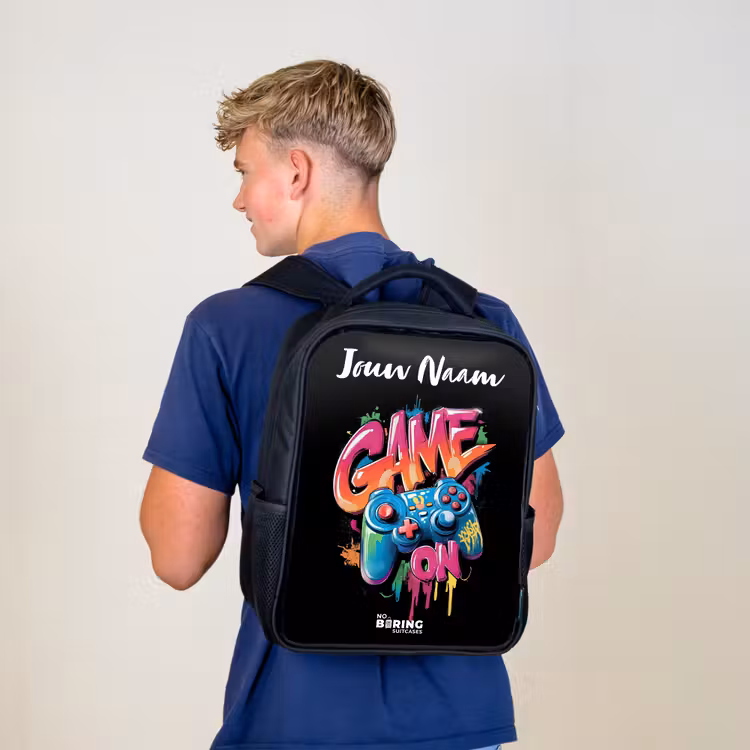 Kinderrugzak met naam - Zwart - Controller - Game - Graffiti - Tekst — 6