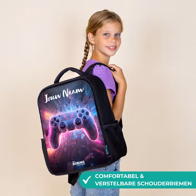 Kinderrugzak met naam - Zwart - Controller - Neon - Game — 3