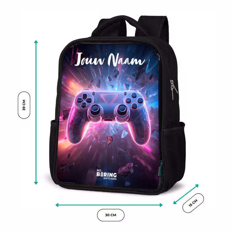 Kinderrugzak met naam - Zwart - Controller - Neon - Game — 5